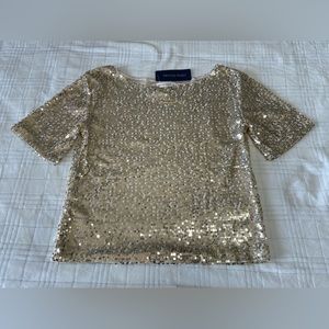 Anna-Kaci NWT Women’s Top Sz M/L Gold Sequins Short Sleeve Machine Wash Poly